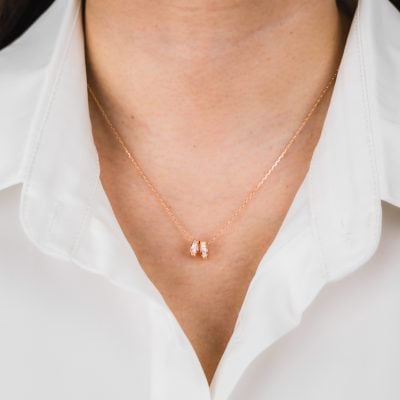 ROSE GOLD EMMA NECKLACE ON NECK