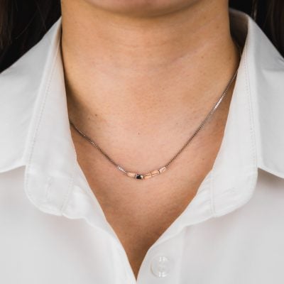 SILVER SOPHIA NECKLACE ON NECK